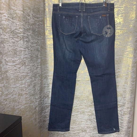 VINTAGE🧚‍♀️Y2K Medium Wash Distressed Bejewelled Straight Leg Jeans Size 13 - Picture 7 of 12